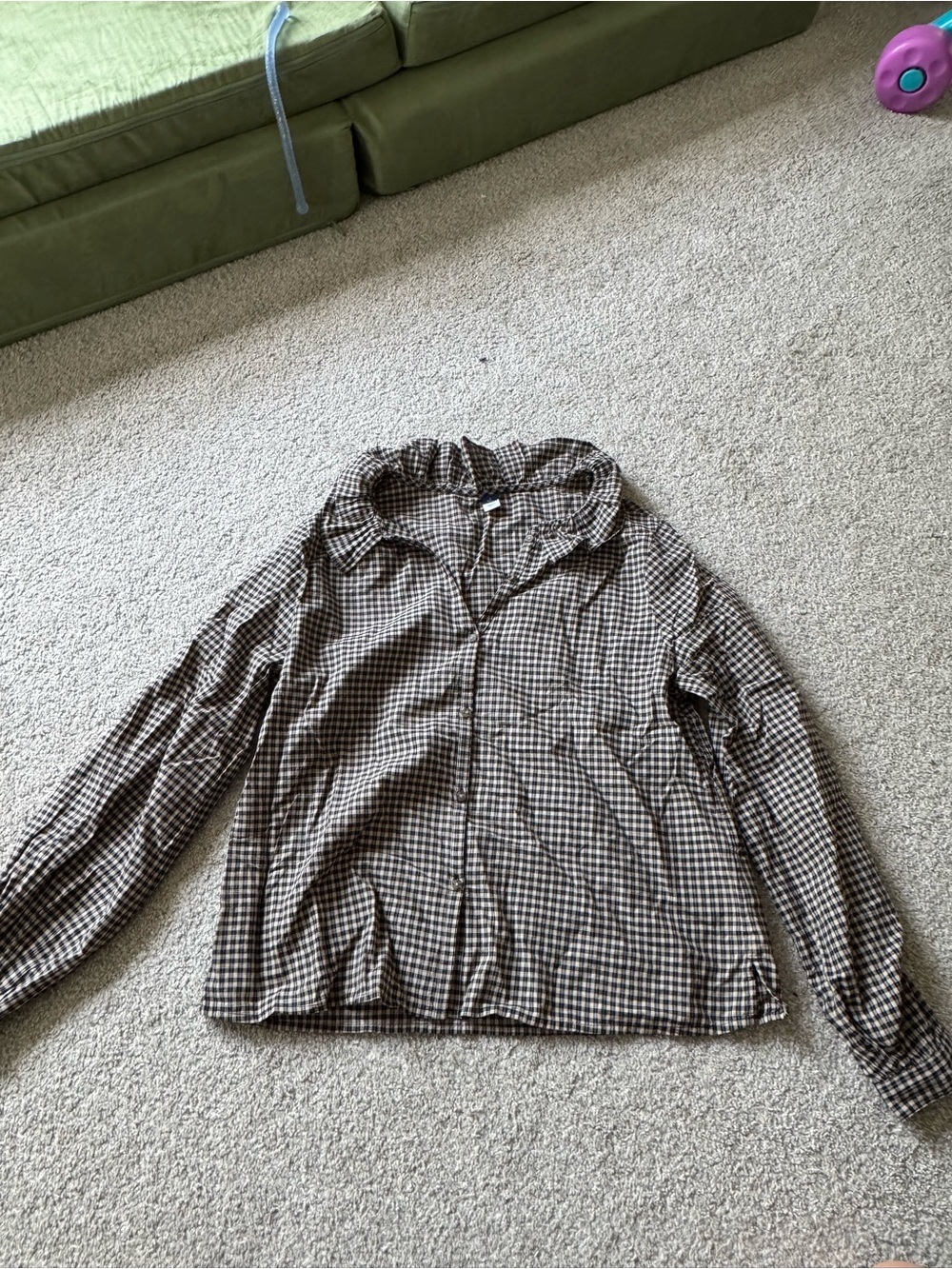 Old Navy Brown and White Gingham Button-Up Blouse
